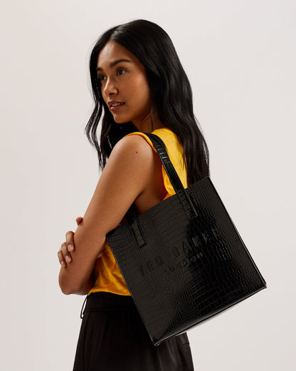 Women's Reptcon-Croc Effect Small Icon Bag Black