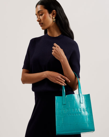 Women's Reptcon-Croc Effect Small Icon Bag Teal-Blue