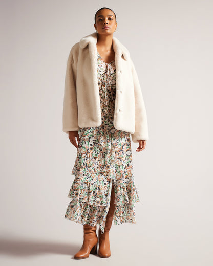 Women's Liliam-Short Faux Fur Coat Rounded Collar Ivory