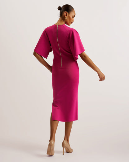 Women's Lounia-Fluted Sleeve Knit Bodycon Midi Dress Brt-Pink