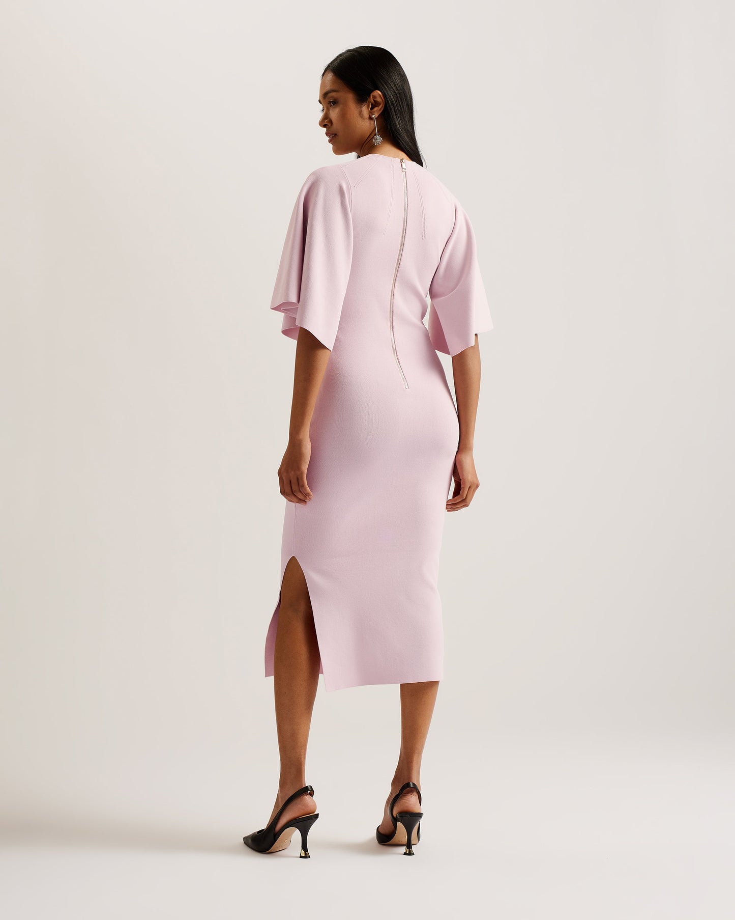 Women's Lounia-Fluted Sleeve Knit Bodycon Midi Dress Lt-Pink