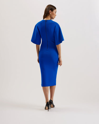 Women's Lounia-Fluted Sleeve Knit Bodycon Midi Dress Mid-Blue