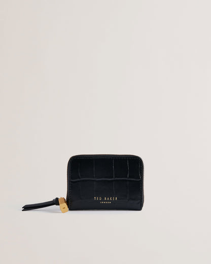 Women's Wesmin-Padlock Detail Small Leather Purse Jet-Black