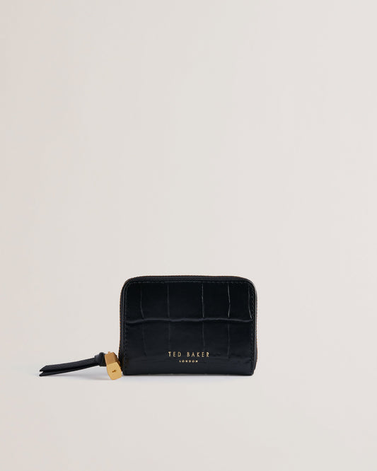 Women's Wesmin-Padlock Detail Small Leather Purse Jet-Black