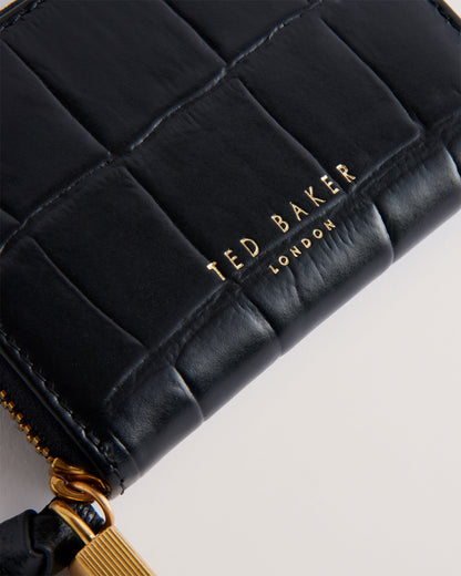 Women's Wesmin-Padlock Detail Small Leather Purse Jet-Black