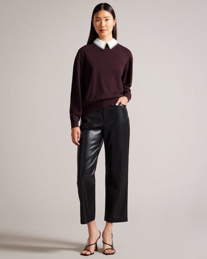 Women's Penniii-Mockable Sweater With Shirt Collar Dk-Brown