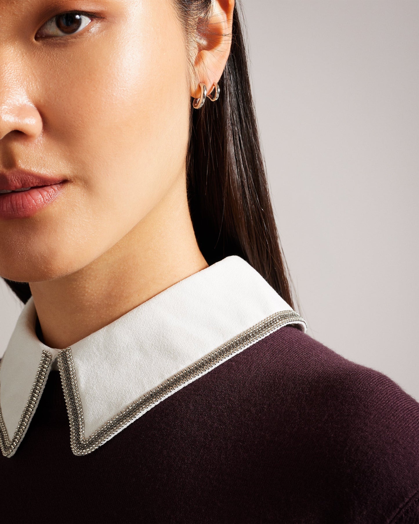 Women's Penniii-Mockable Sweater With Shirt Collar Dk-Brown