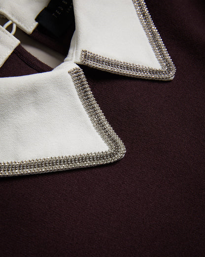 Women's Penniii-Mockable Sweater With Shirt Collar Dk-Brown