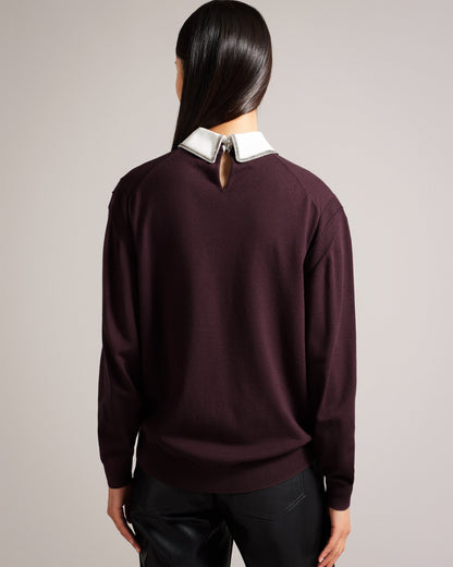 Women's Penniii-Mockable Sweater With Shirt Collar Dk-Brown