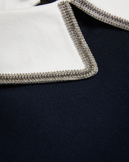 Women's Penniii-Mockable Sweater With Shirt Collar Navy