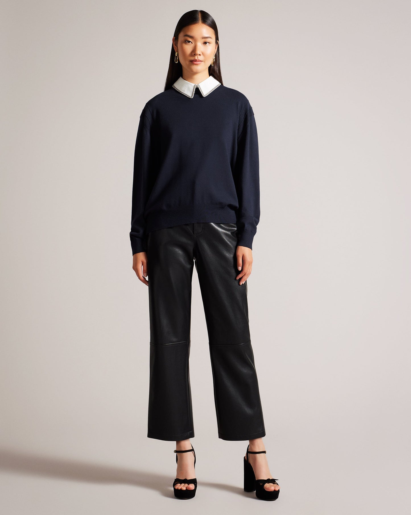 Women's Penniii-Mockable Sweater With Shirt Collar Navy