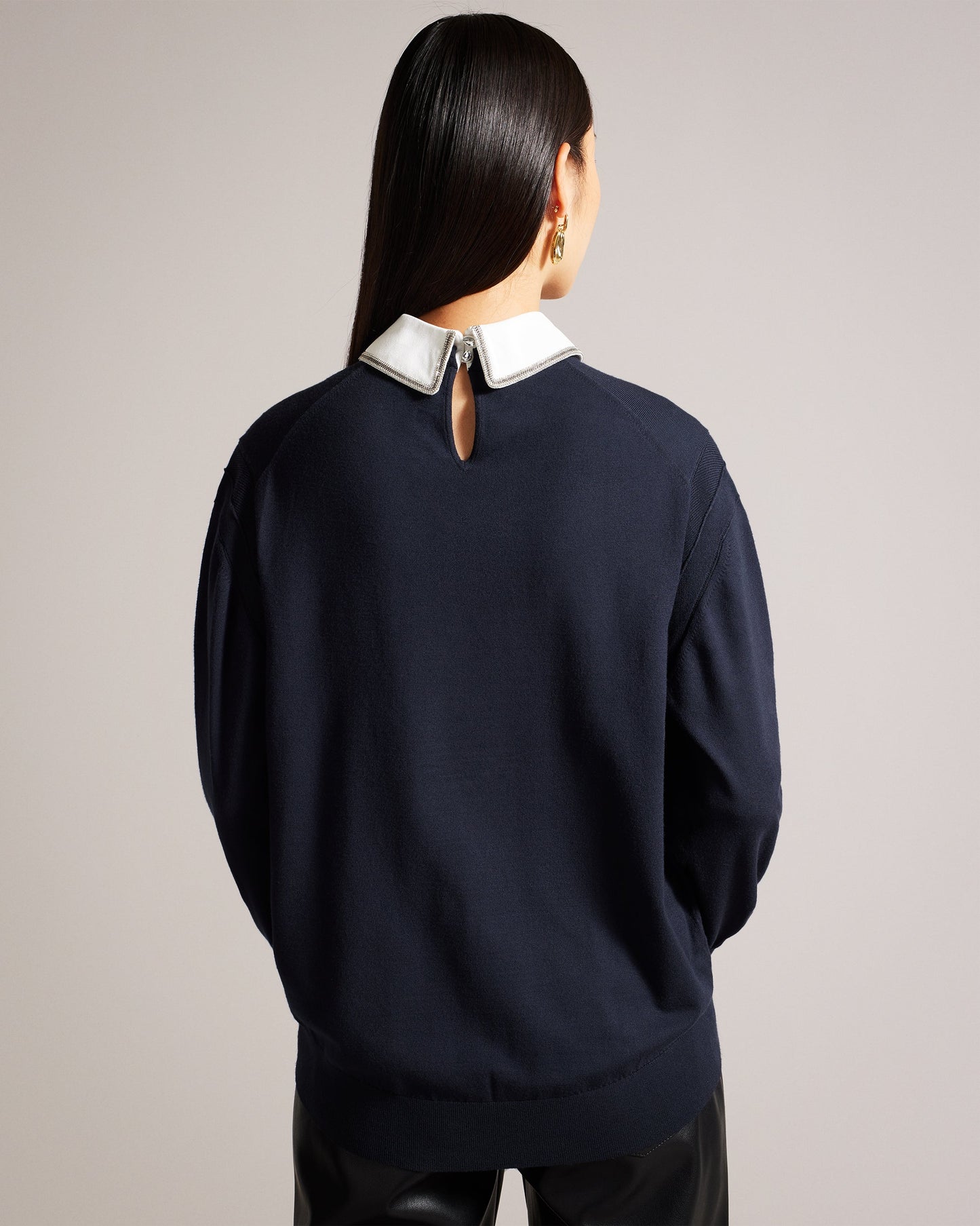 Women's Penniii-Mockable Sweater With Shirt Collar Navy