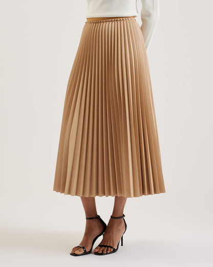 Women's Liydah-Faux Leather Pleated Skirt Camel