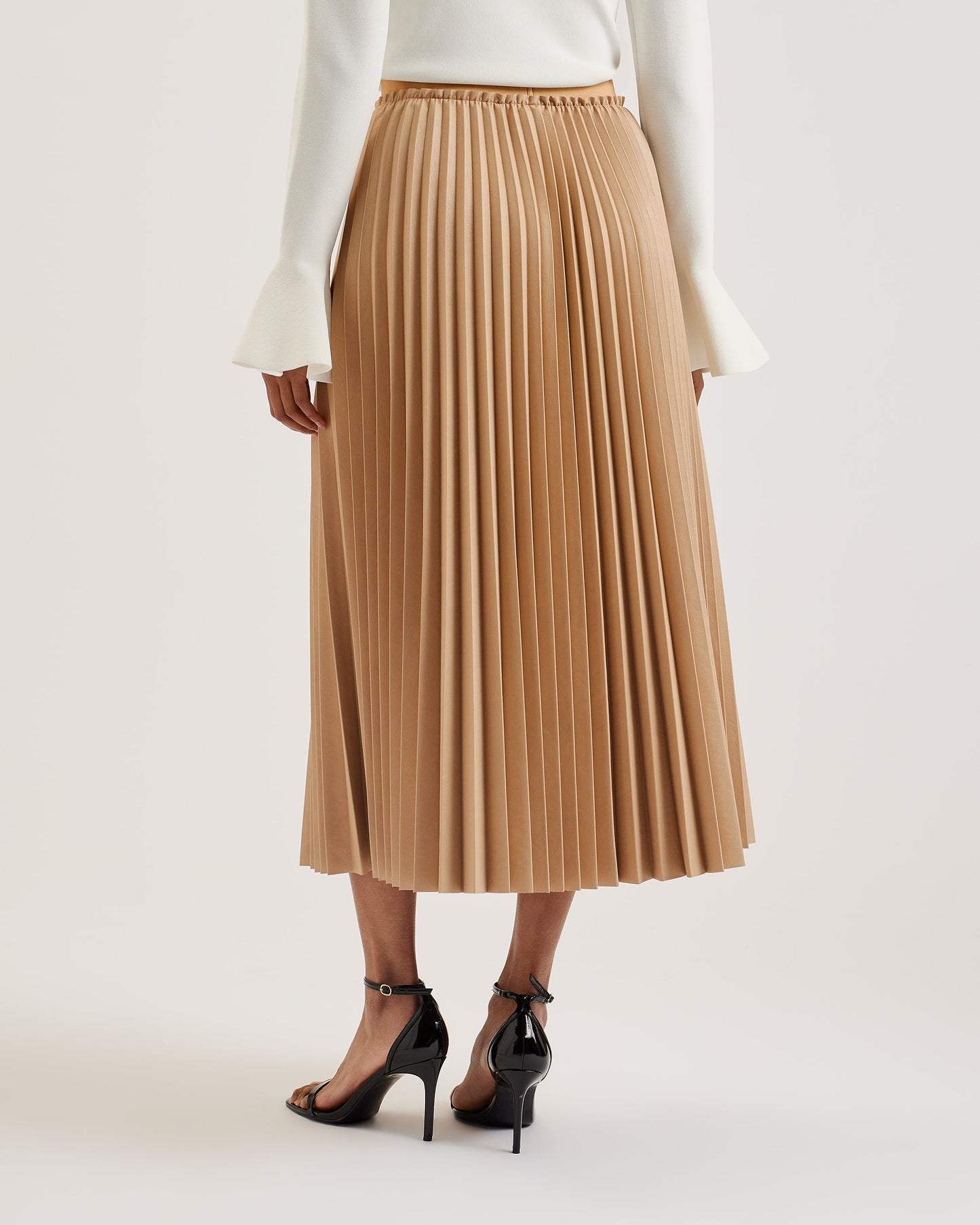 Women's Liydah-Faux Leather Pleated Skirt Camel