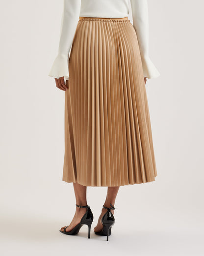 Women's Liydah-Faux Leather Pleated Skirt Camel