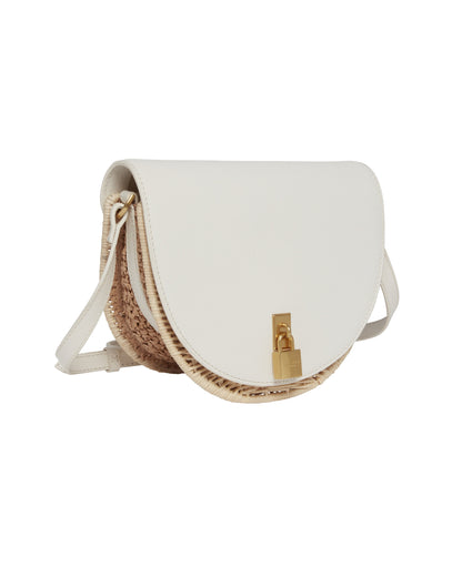 Women's Oxfordd-Padlock Detail Rattan Saddle Bag Ecru