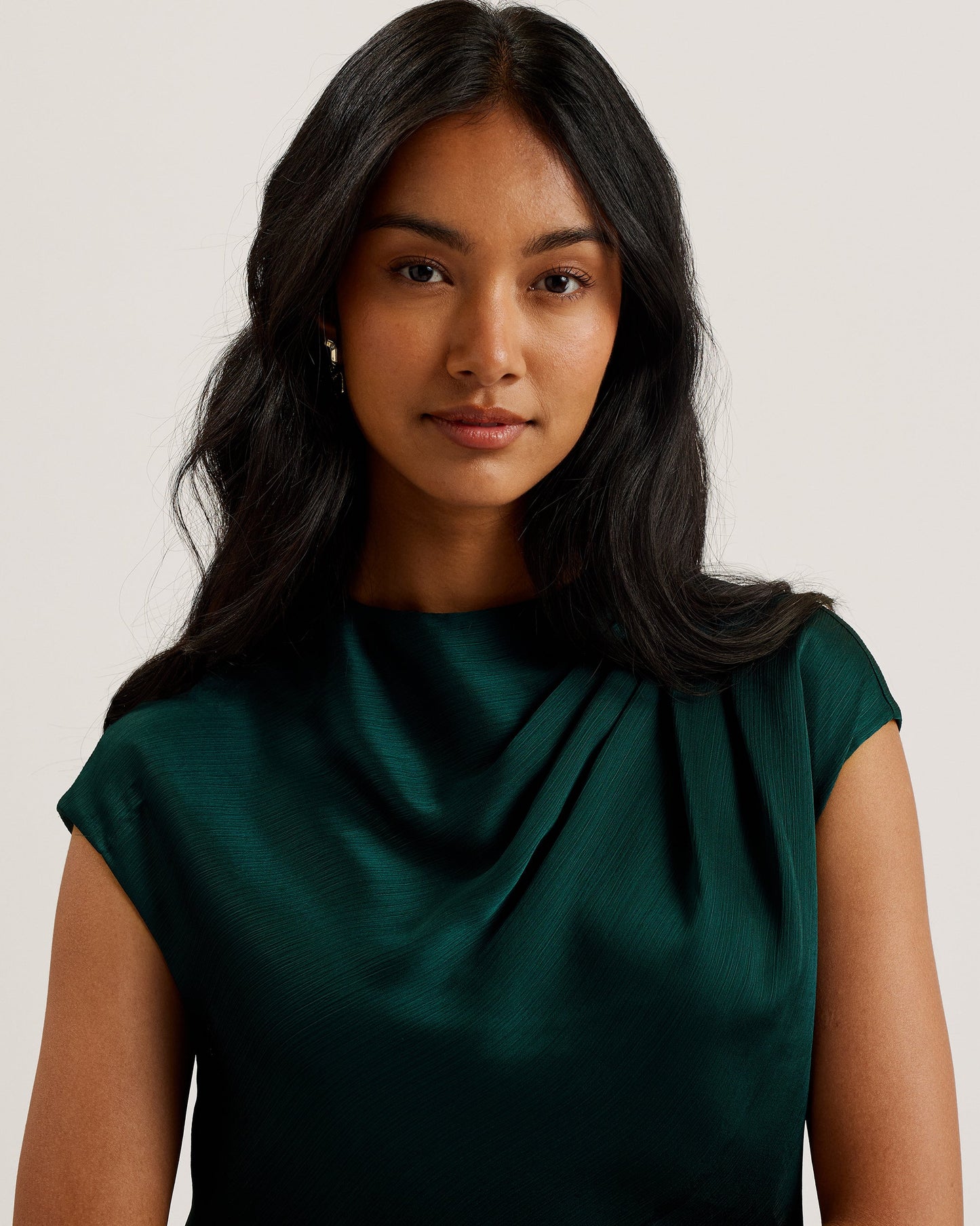 Women's Misrina-Draped Neck Woven Top Dk-Green
