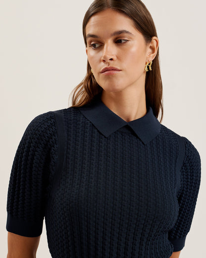 Women's Miiaaa-Knitted Skater Dress With Collar Navy