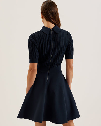 Women's Miiaaa-Knitted Skater Dress With Collar Navy