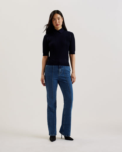 Women's Morliee-Puff Sleeve Fitted Sweater Navy