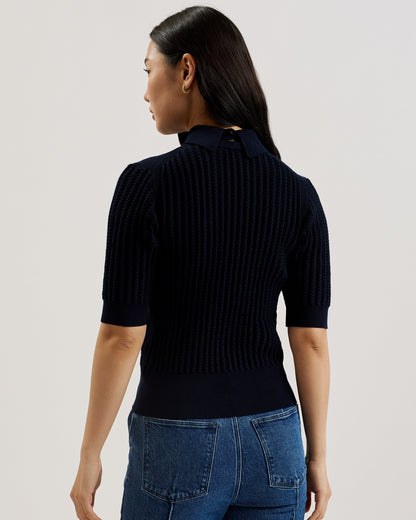 Women's Morliee-Puff Sleeve Fitted Sweater Navy