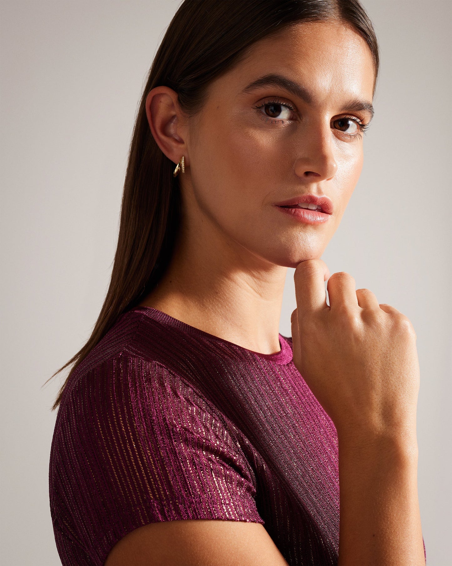 Women's Katrino-Metallic Short Sleeve Crew Neck Tee Dk-Red
