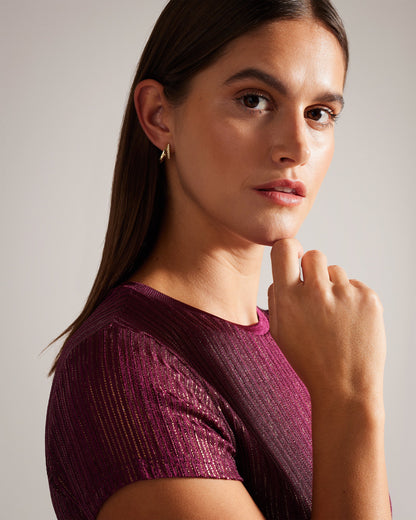 Women's Katrino-Metallic Short Sleeve Crew Neck Tee Dk-Red