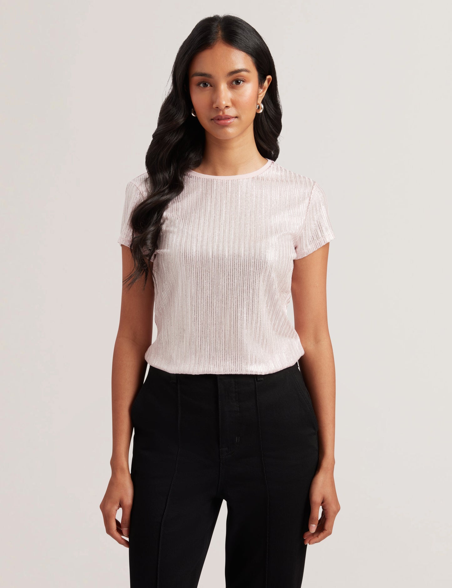 Women's Katrino-Metallic Short Sleeve Crew Neck Tee Lt-Pink