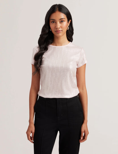 Women's Katrino-Metallic Short Sleeve Crew Neck Tee Lt-Pink