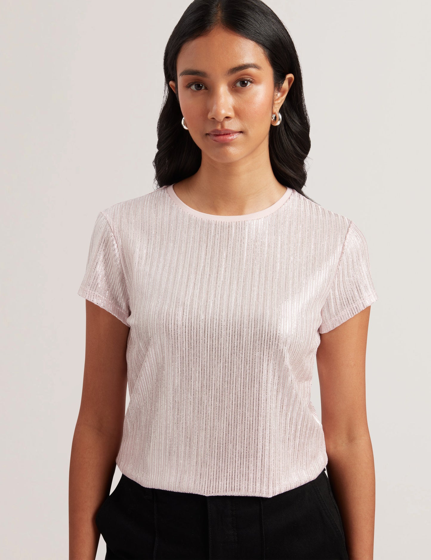 Women's Katrino-Metallic Short Sleeve Crew Neck Tee Lt-Pink