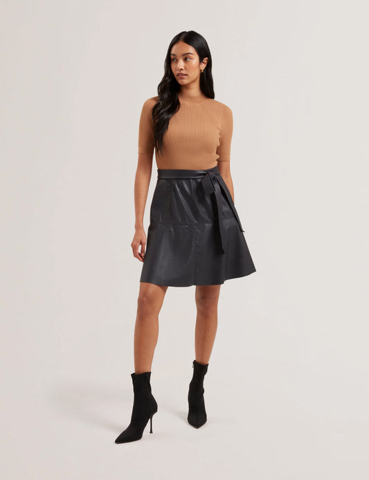 Women's OLIYIA-Knit Bodice Faux Leather Skirt