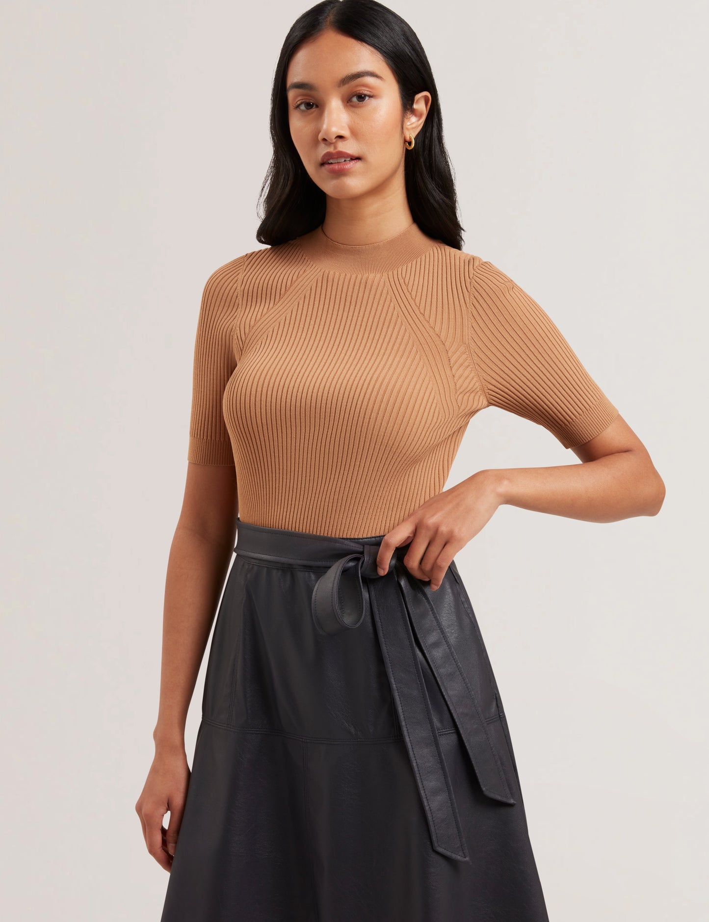 Women's OLIYIA-Knit Bodice Faux Leather Skirt