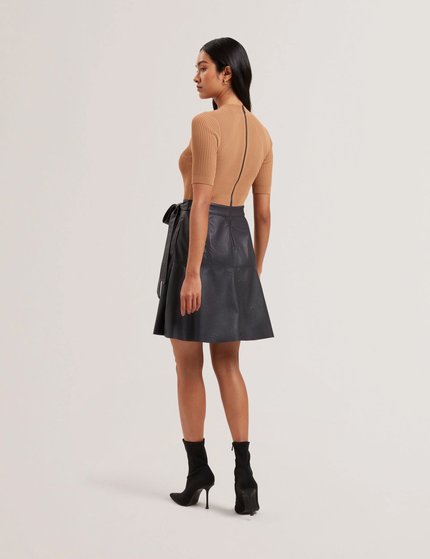 Women's OLIYIA-Knit Bodice Faux Leather Skirt