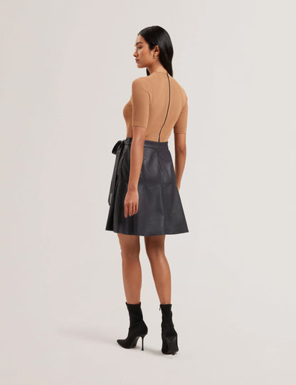 Women's OLIYIA-Knit Bodice Faux Leather Skirt