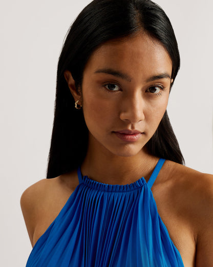 Women's HELYOS-Pleated Halter Neck Midi Dress Blue