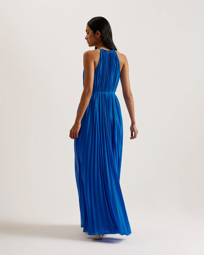 Women's HELYOS-Pleated Halter Neck Midi Dress Blue