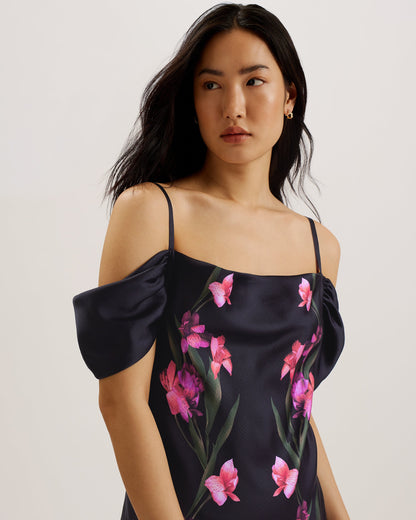 Women's LUCERN-Satin Off The Shoulder Midi Dress Black