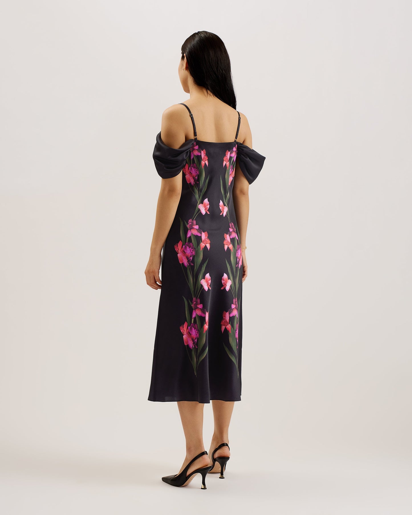 Women's LUCERN-Satin Off The Shoulder Midi Dress Black
