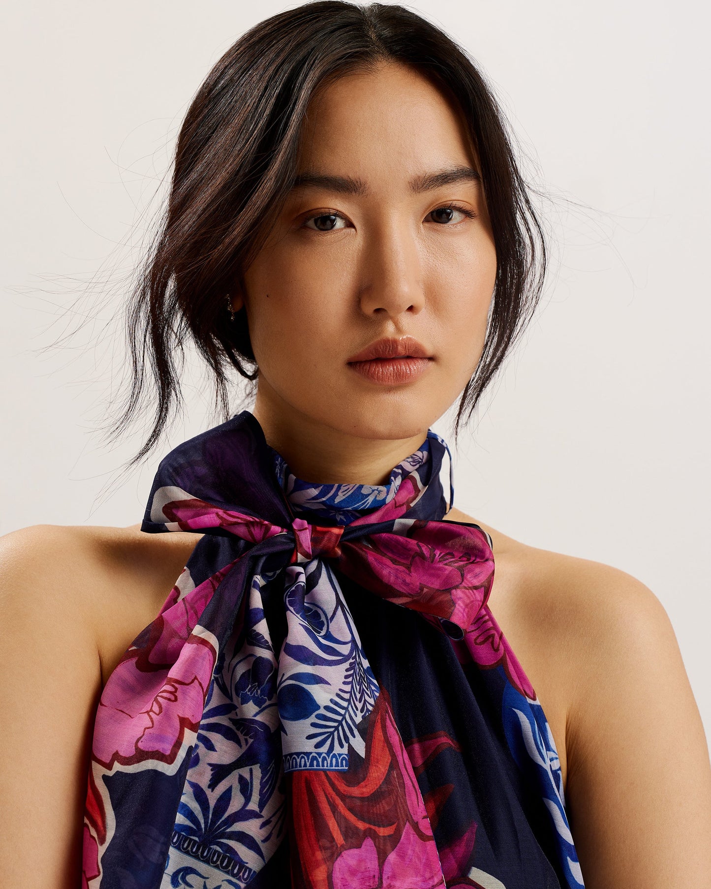 Women's Kinosei-Printed Organza Maxi Dress & Tie Dk-Blue