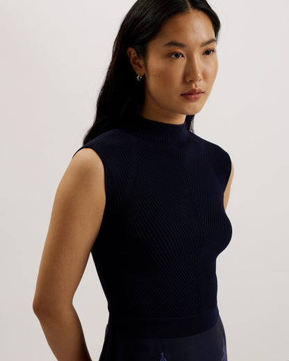 Women's Valais-Knitted Bodice Woven Skirt Printed Dk-Blue