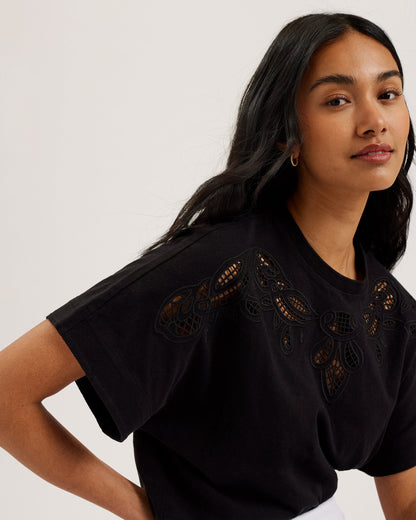Women's Shralee-Embroidered Cut Out Tee Black