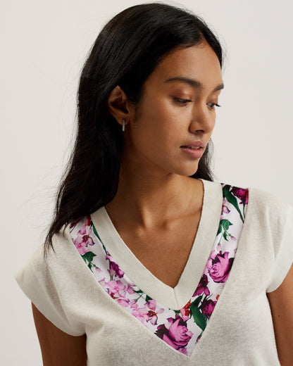 Women's Phyllis-Short Sleeve Woven Trim Knit Top Ivory