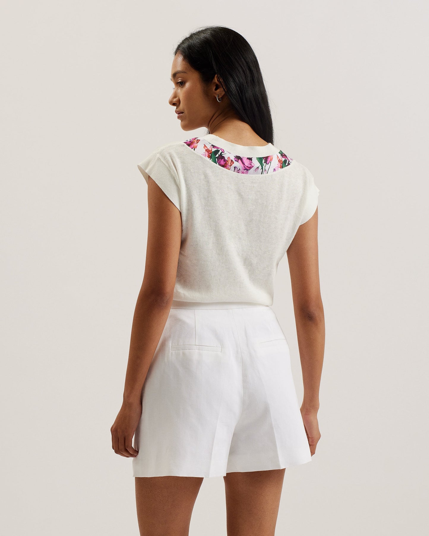 Women's Phyllis-Short Sleeve Woven Trim Knit Top Ivory