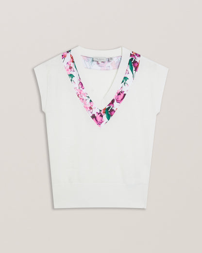 Women's Phyllis-Short Sleeve Woven Trim Knit Top Ivory