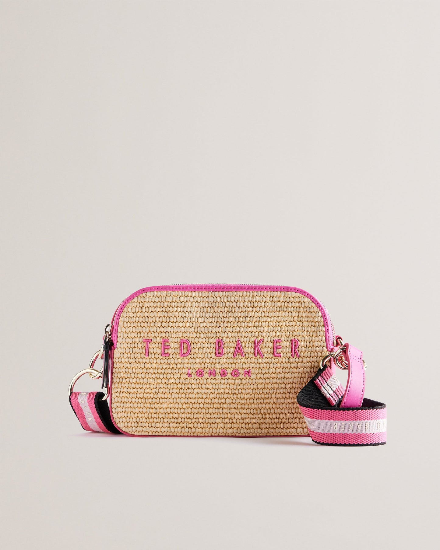 Women's Stelio-Branded Webbing Faux Raffia Camera Brt-Pink