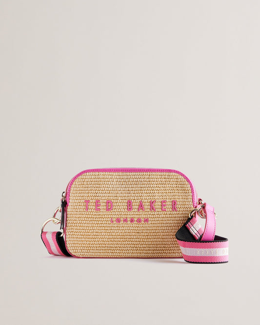 Women's Stelio-Branded Webbing Faux Raffia Camera Brt-Pink