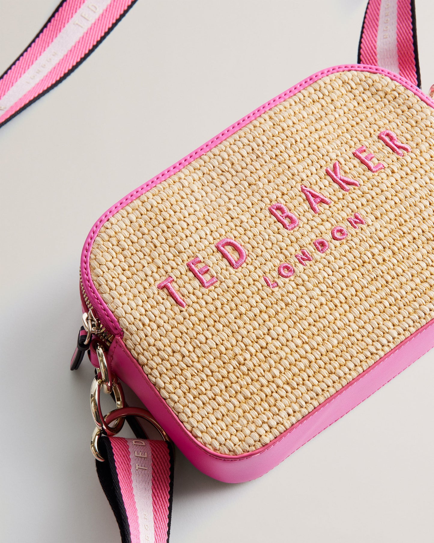 Women's Stelio-Branded Webbing Faux Raffia Camera Brt-Pink