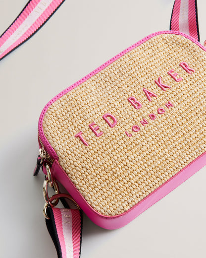 Women's Stelio-Branded Webbing Faux Raffia Camera Brt-Pink