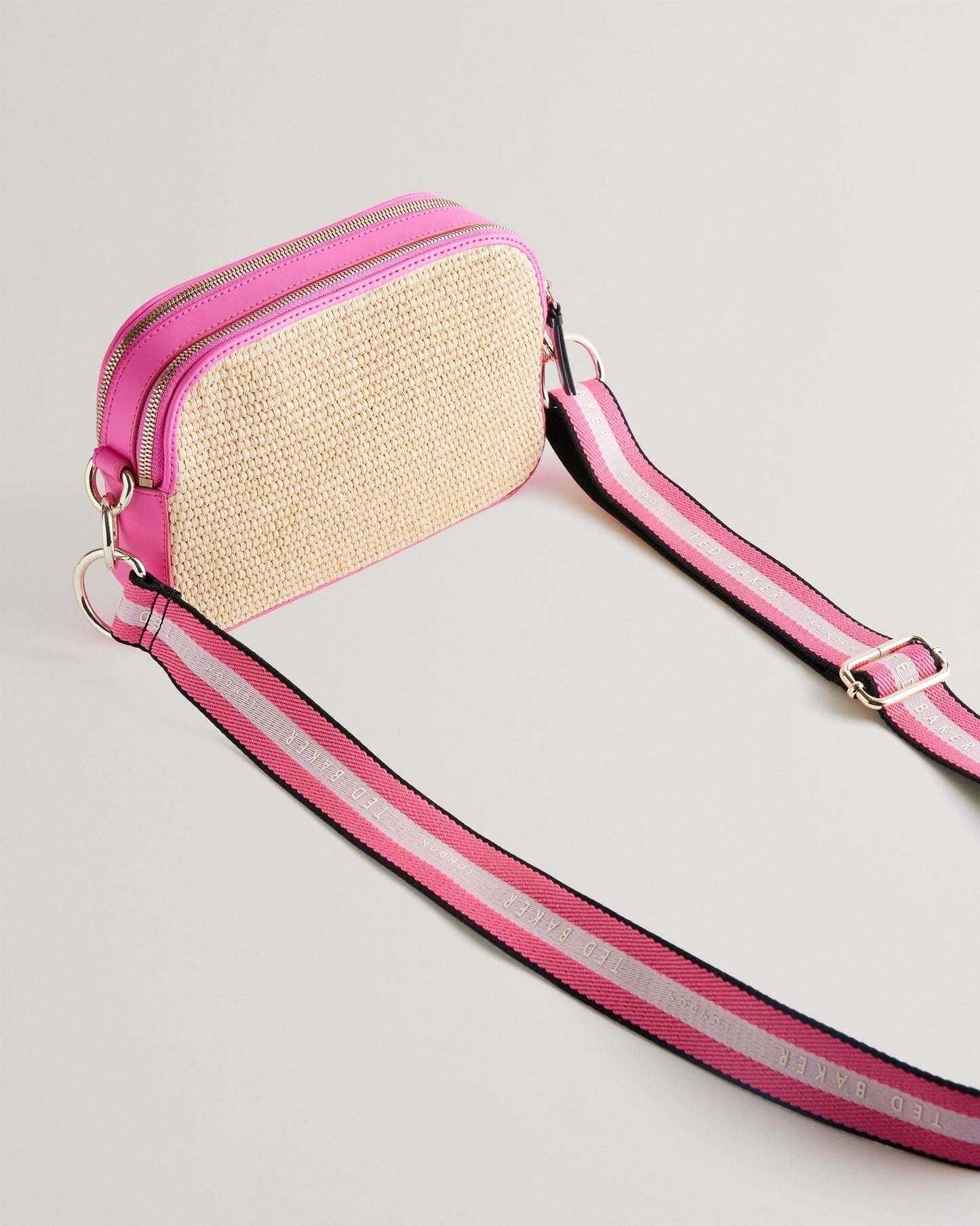 Women's Stelio-Branded Webbing Faux Raffia Camera Brt-Pink