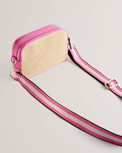Women's Stelio-Branded Webbing Faux Raffia Camera Brt-Pink